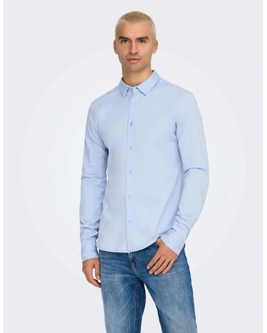ONLY Blue Regular Fit Long Sleeve Shirt for men