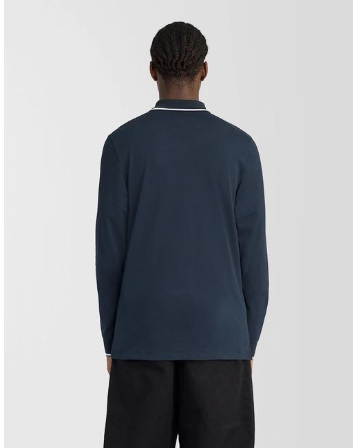 Lyle & Scott Blue Tipped Long Sleeve Polo Shirt for men