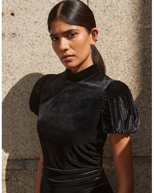 Ro&zo Black Madison Velvet Tulip Sleeve Mini Dress