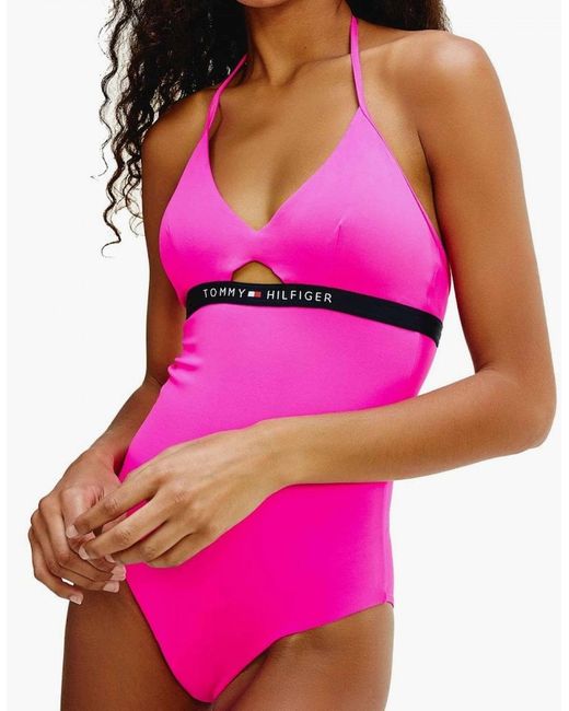 Tommy Hilfiger Pink Cut Out Detail One-Piece Swimsuit, Glo