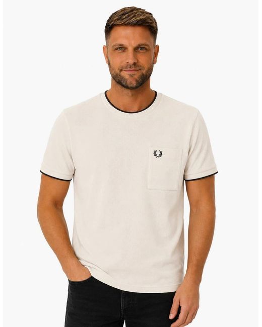 Fred Perry Natural Pocket Detail Piqué T-Shirt Ecru for men