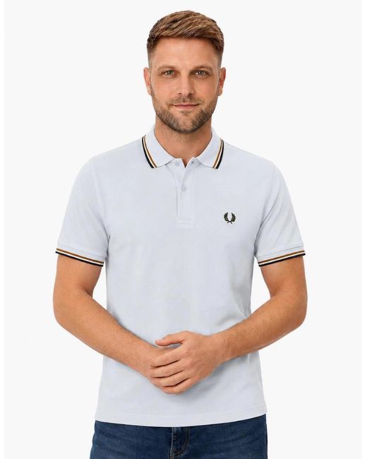 Fred Perry White Twin Tipped Polo Shirt Dusky/Dark Caramel/Night for men