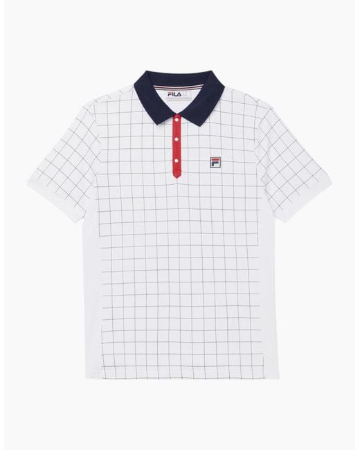 Fila White Polo Shirt Vintage Check Short Sleeve Summer Polo Cotton for men