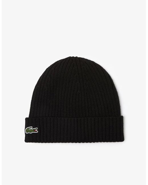Lacoste Blue Rib Knit Brushed Wool Beanie for men
