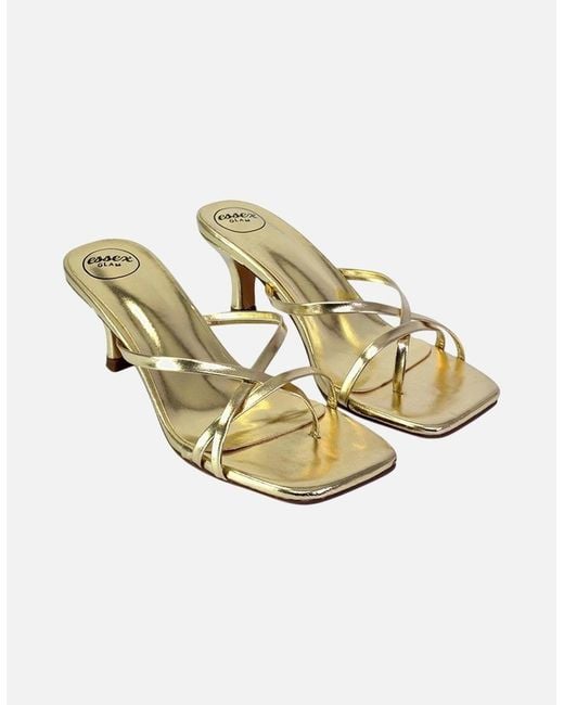 XY London Ladies Dream Metallic Square Toe Kitten Heel Mule Sandals