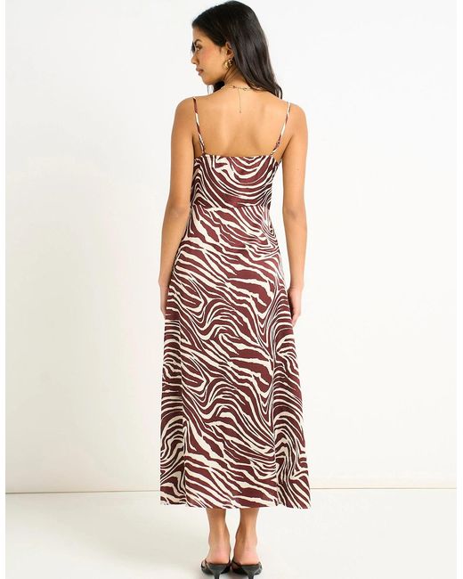 Gini London White Burgundy Zebra Cowl Neck Midi Dress