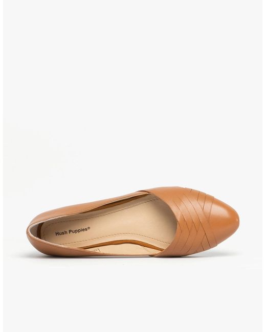 Hush Puppies White Marley Leather Ballerina Shoes Tan