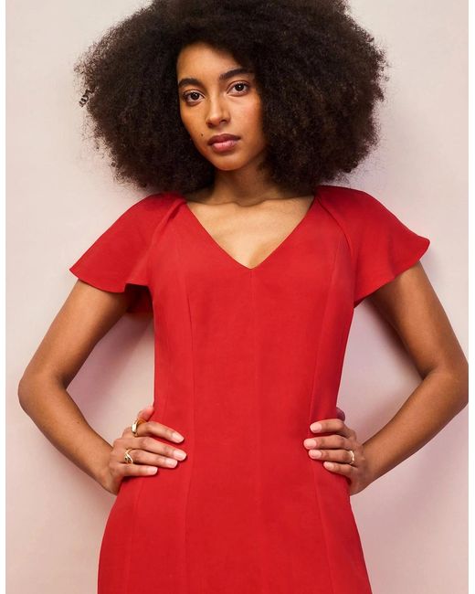 Ro&zo Red Flutter Sleeve Dress With Linen