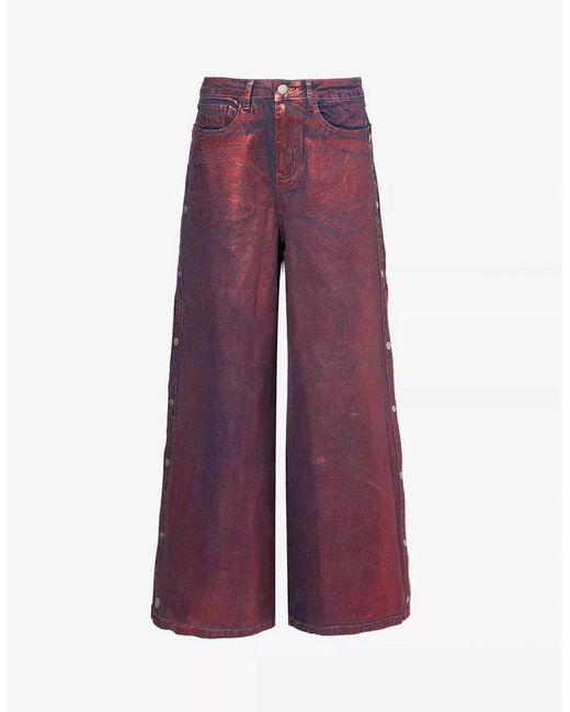 Amy Lynn Purple Wren Foil Metallic Patterned Five Pocket Pant