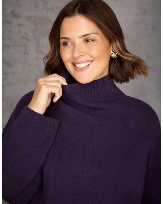 Live Unlimited London Purple Deep Cashmere-Blend Roll Neck Knit Jumper