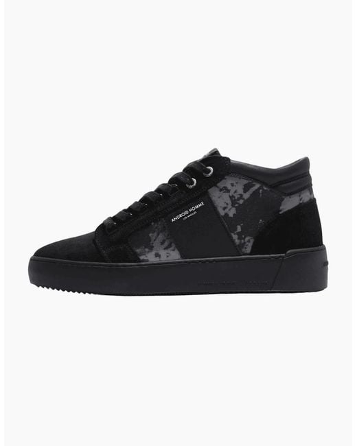 Android Homme Black Propulsion Mid Distress Reflective & Suede Leather High Top for men