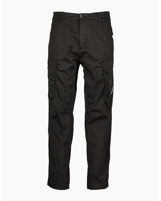 C P Company Black Satin Stretch Lens Cargo Pants for men