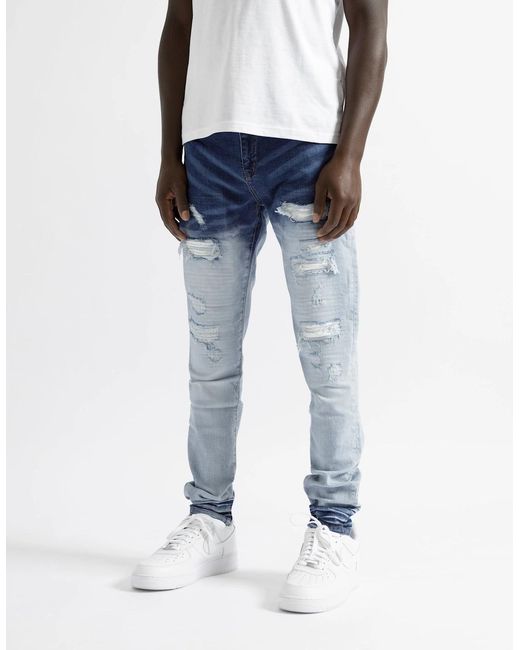 Magrit Blue Cannes Gradient Faded Ripped Jeans for men