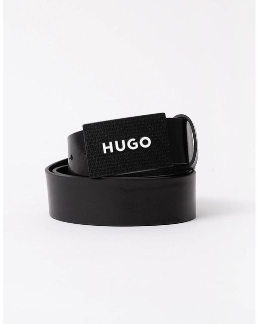 Boss Black Hugo Gilao Matte Leather Belt With Branded Plaque Buckle for men