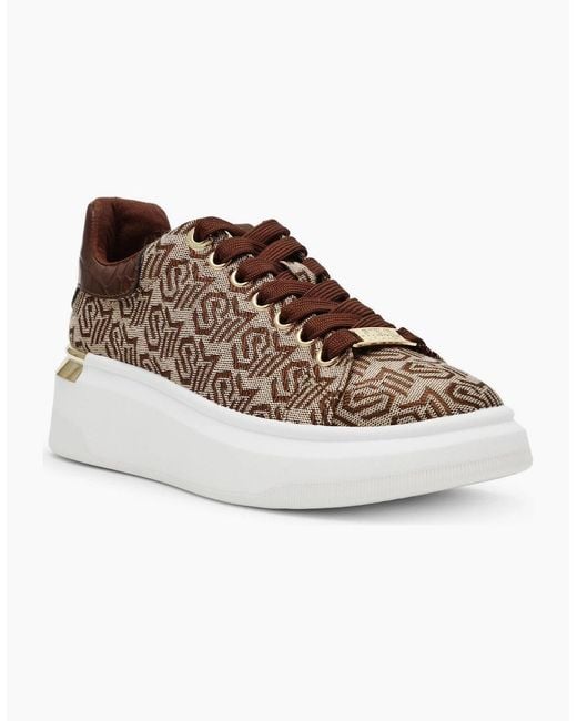 Steve Madden Brown Glider 2 All-Over Logo Lace-Up Sneakers
