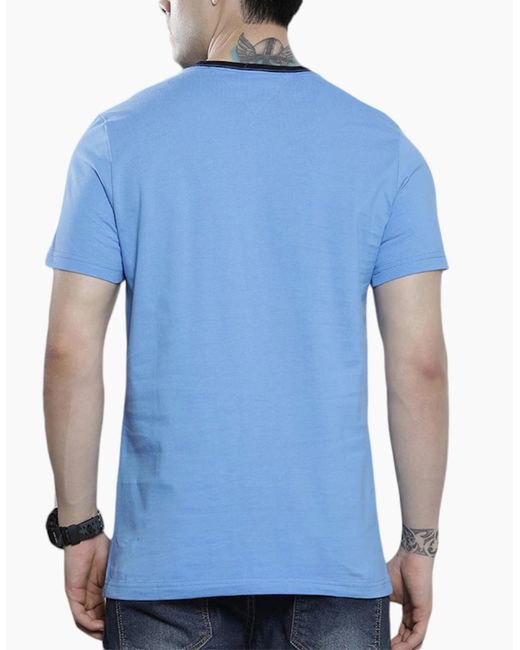 Tommy Hilfiger Blue T Shirts Crew Neck Signature Stripe Summer Cotton Tino Tee for men