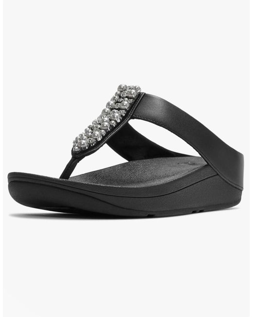 Fitflop Black Fino Pearls And Crystal Toe-Post Sandals