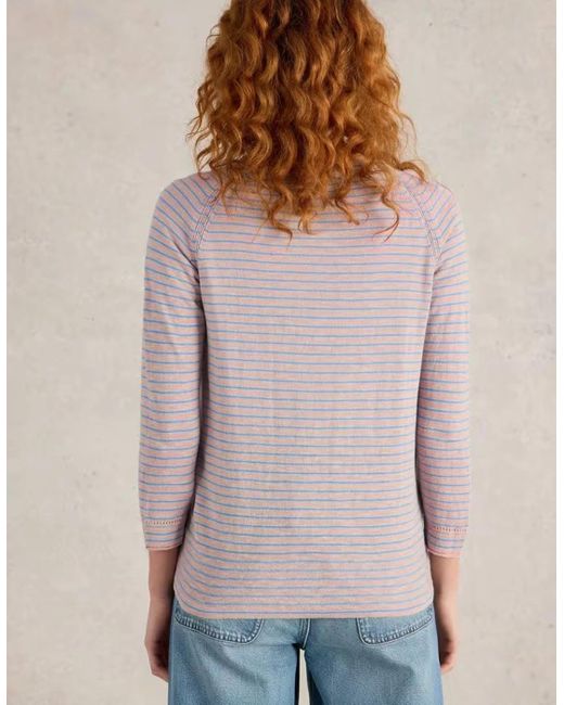 White Stuff Gray Naria Stripe Linen Blend Cardi Natural