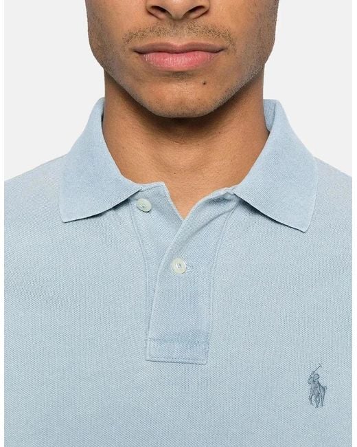 Ralph Lauren Blue Custom Slim Fit Mesh Polo Shirt Light for men