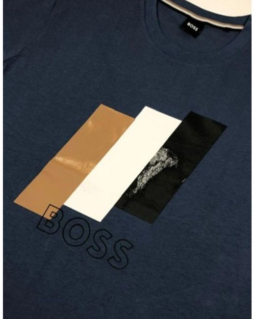 Boss Blue Distressed Tiburt Petrol T-Shirt for men