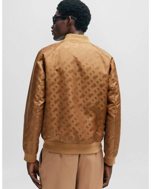 Boss Brown Geometric Patterned Ribbed Cuff Bomber Jacket for men