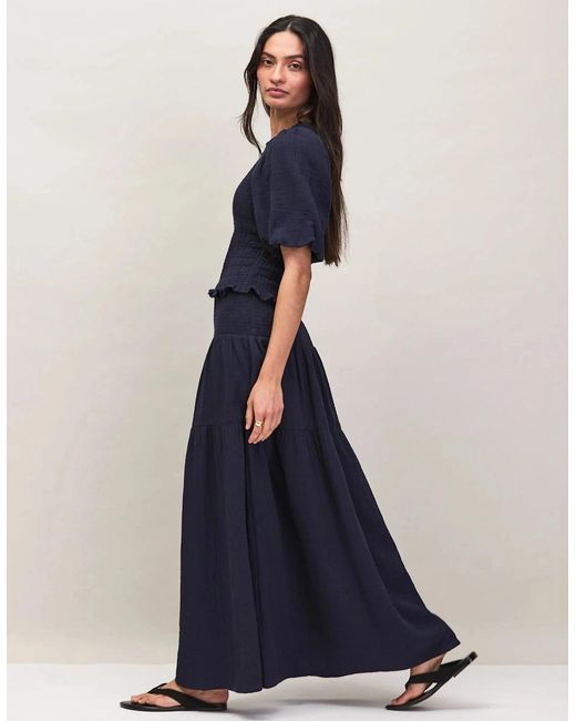Ro&zo Blue Cheesecloth Shirred Top