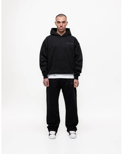 Magrit Black Core Puff Printed Hoodie for men