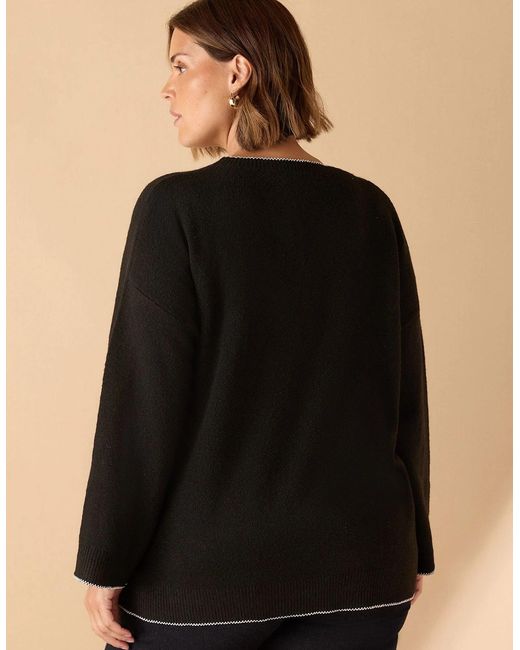 Live Unlimited London Black Crew Neck Contrast Stitch Knit Jumper