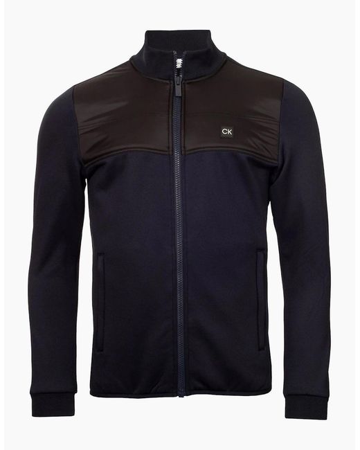 Calvin Klein Blue Solid Patterned Full Zipper Ribbed Cuff Zipped Pocket Jacket for men
