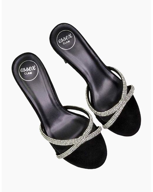 XY London Black Ladies Abby Diamante Strappy Stiletto Heel Mule Sandals
