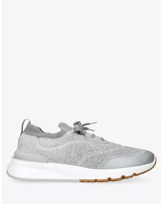 Brunello Cucinelli White Knitted Sneakers for men
