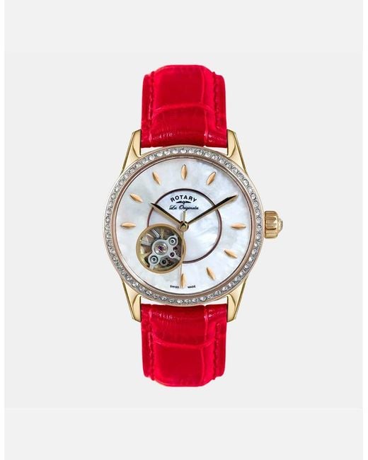 Rotary Red Les Originales Skeleton Alligator Leather Single Wrap Analogue Watch