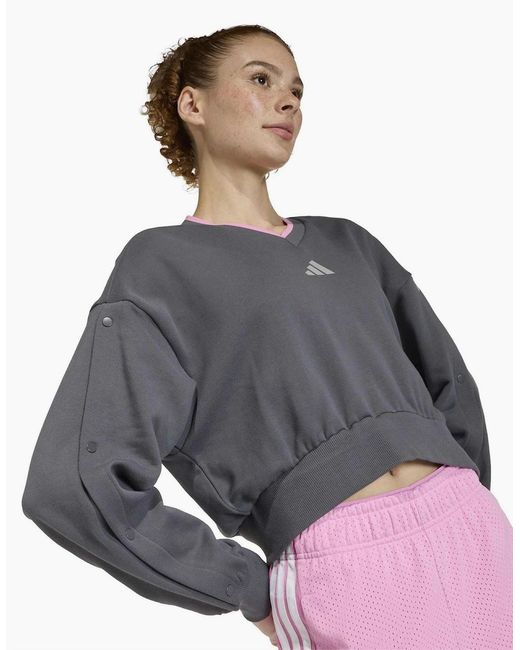 Adidas Gray V-Neck Drop Shoulder Long Sleeve Sweatshirt