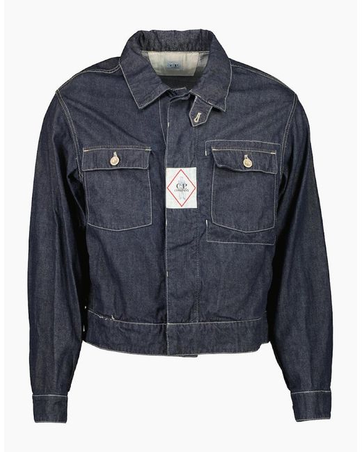 C P Company Blue Denim Logo Patch Jacket for men