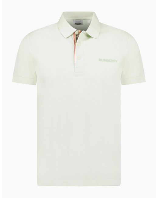 Burberry White 'Hartford' Check Placket Polo Pistachio for men