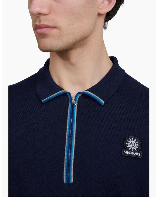 Sandbanks Blue Colour Stripe Knitted Zip Polo S1-26 for men