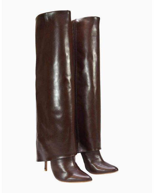 XY London White Ladies Shauna Fold Over Stiletto Heel Knee-High Boots