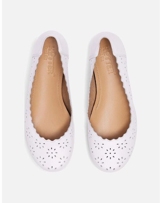 Hotter White Eider Wide Ballet Pumps