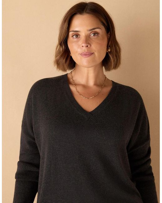 Live Unlimited London Black Charcoal V Neck Jumper
