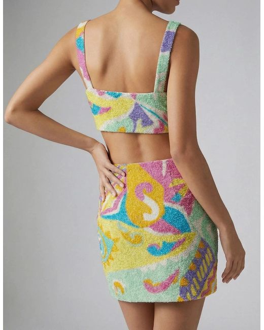 Oceanus Green South Beach Azure Beaded Mini Skirt Multi Colour
