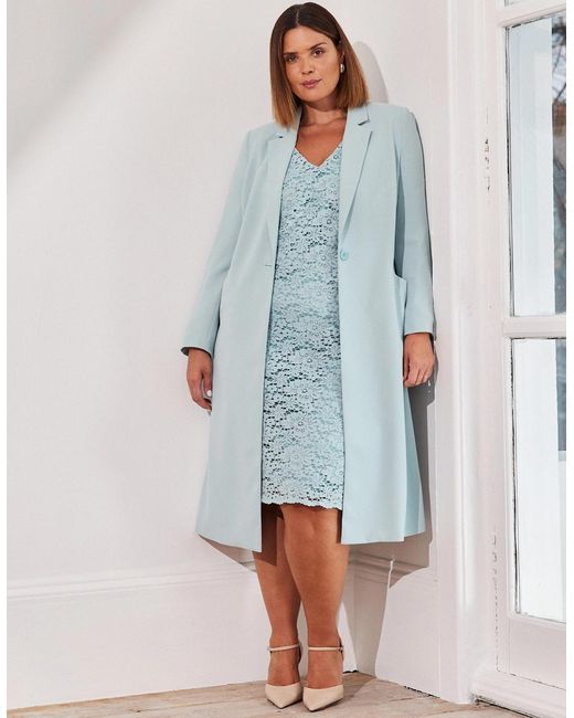 Live Unlimited London Blue Light Lace Dress With Flute Sleeve