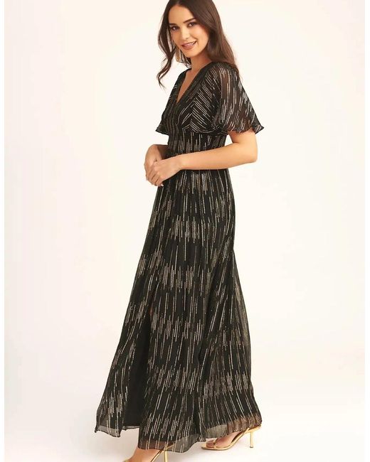 Gini London Black Stripe Foil Angel Sleeves Maxi Dress