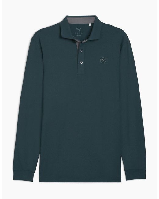 PUMA Green Cloudspun Long Sleeve Midweight Performance Polo Shirt for men