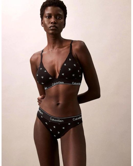 Calvin Klein Black Diamond Logo Print Lightly Lined Triangle Bra