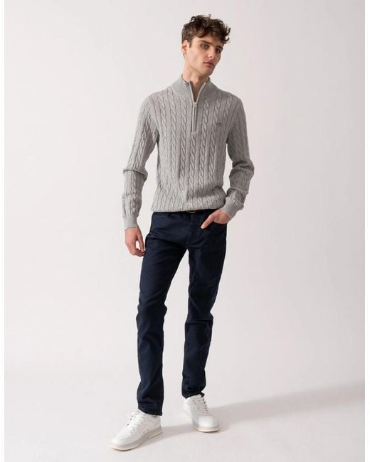 Gant Gray Cotton Cable Half Zip Jumper for men