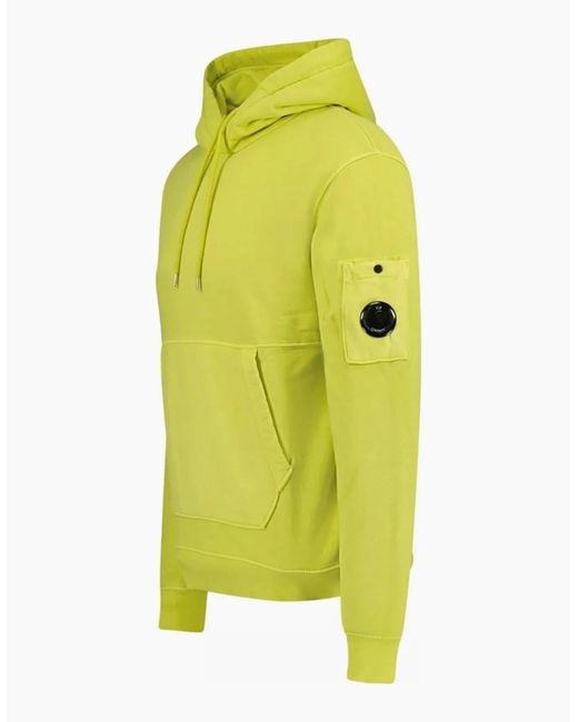 C P Company Yellow Diagonal Raised Fleece Lens Hooded Sweatshirt for men