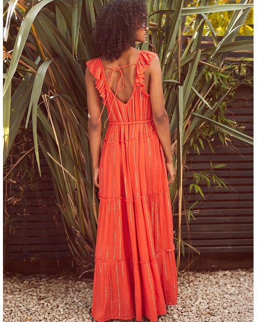 Ro&zo Coral Lurex Tiered Maxi Dress