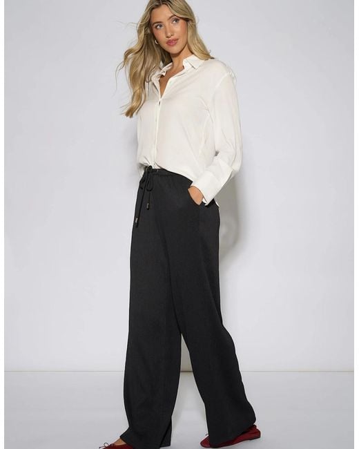 Gini London Black Textured Elasticated Waist Drawstring Trouser
