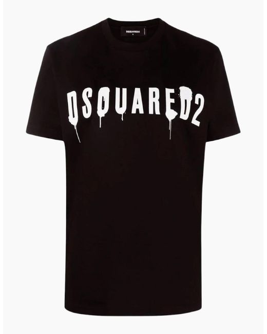 DSquared² Black Dripping Spray Logo T-Shirt