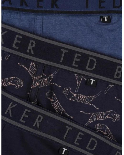 Ted Baker Blue 3-Pack Tigers Print Boxer Briefs, Denim for men